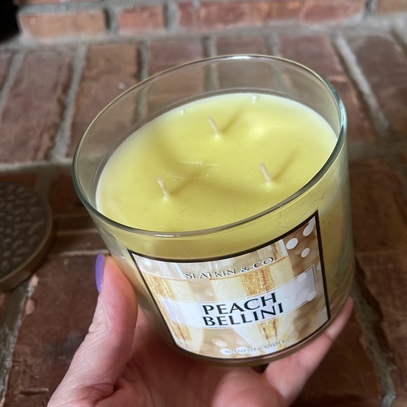 NEW Slatkin & Co Peach Bellini 3 Wick Jar Candle - Picture 3 of 4